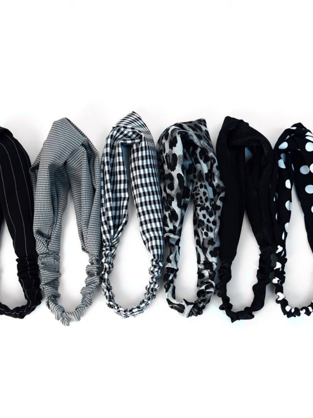 Nollia Set of 6 Black & White Theme Criss Cross Knot Satiny Fabric Headbands